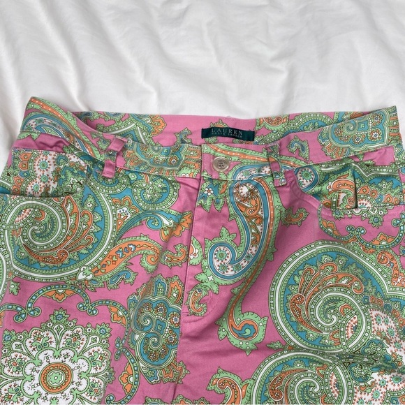 Lauren Ralph Lauren women's straight-leg pants pink/ green paisley print Sz 8 - Picture 5 of 9